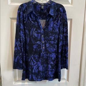 Alfani Blue Graphic Long Sleeve Button Down Shirt - Size L
